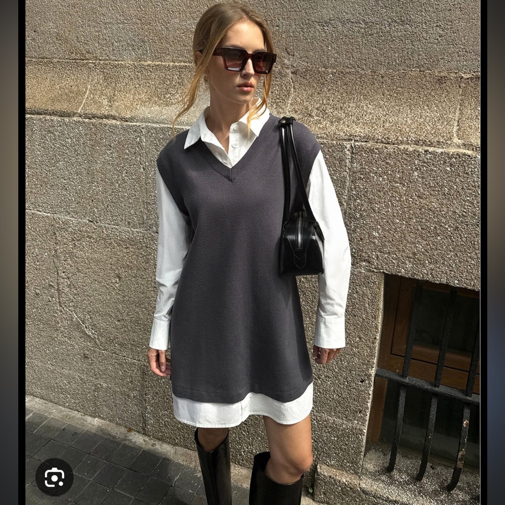 NWT! 2 in 1 Shirt Paneled Knit Mini Dress